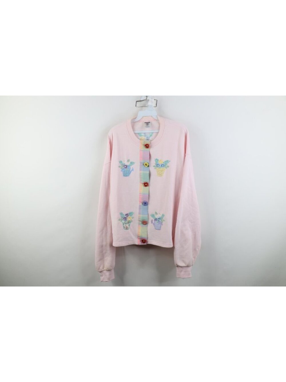 Vintage 90s Streetwear Womens Large Distressed Flower Button Cardigan Sweatshirt